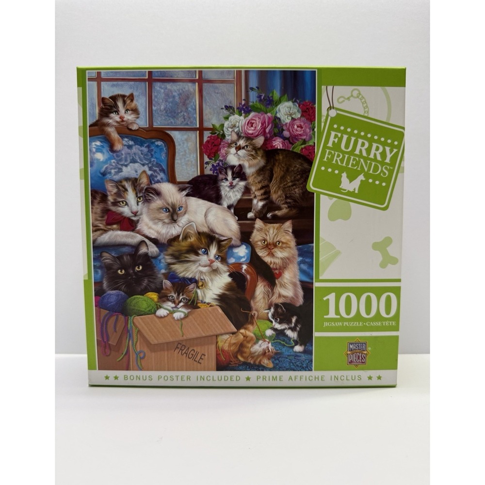 MasterPieces Furry Friends 1000 Piece Puzzle Cats Kittens Bonus Poster Sealed